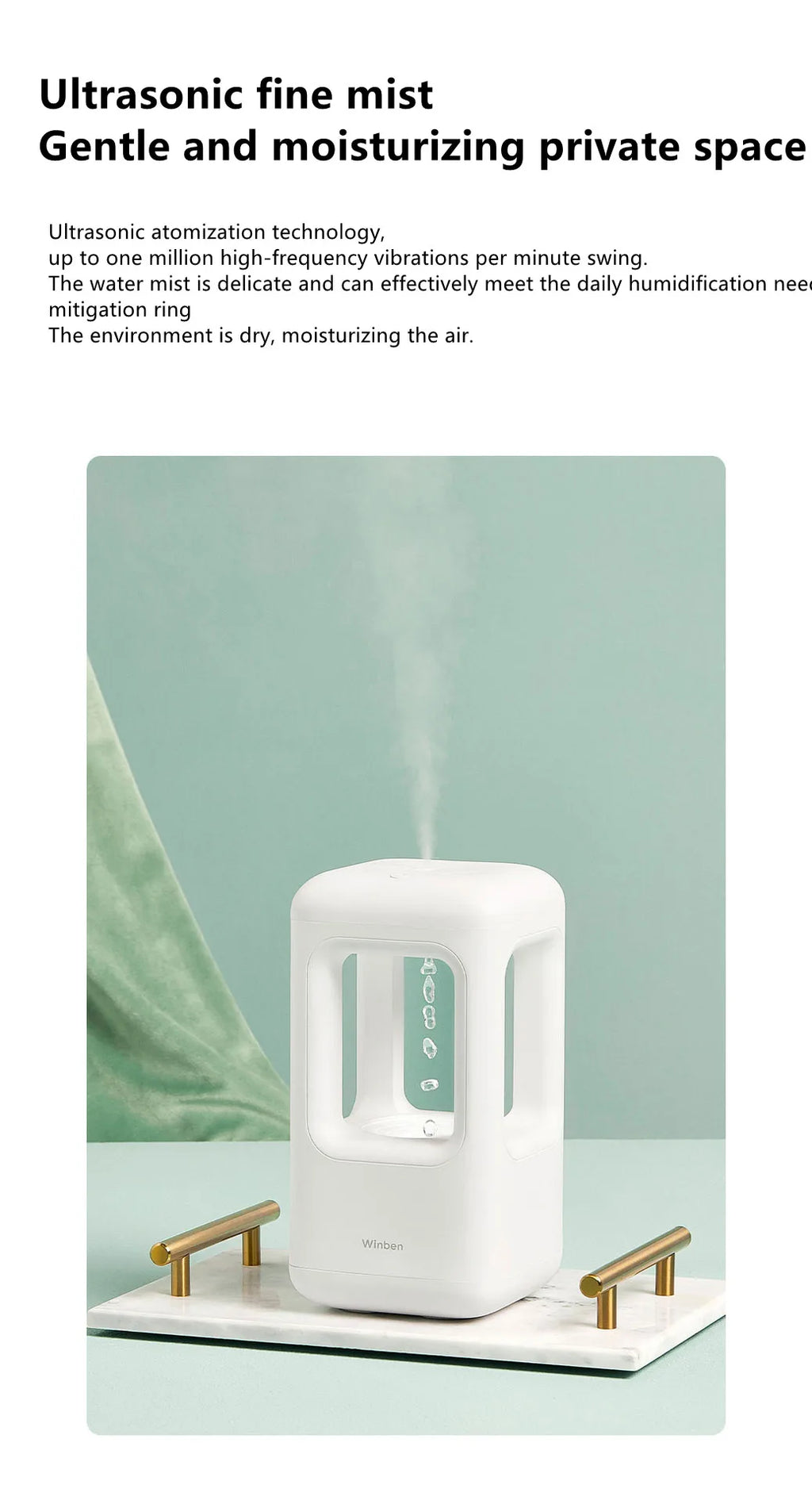 Ultra-fine cool mist rising from The Drift humidifier