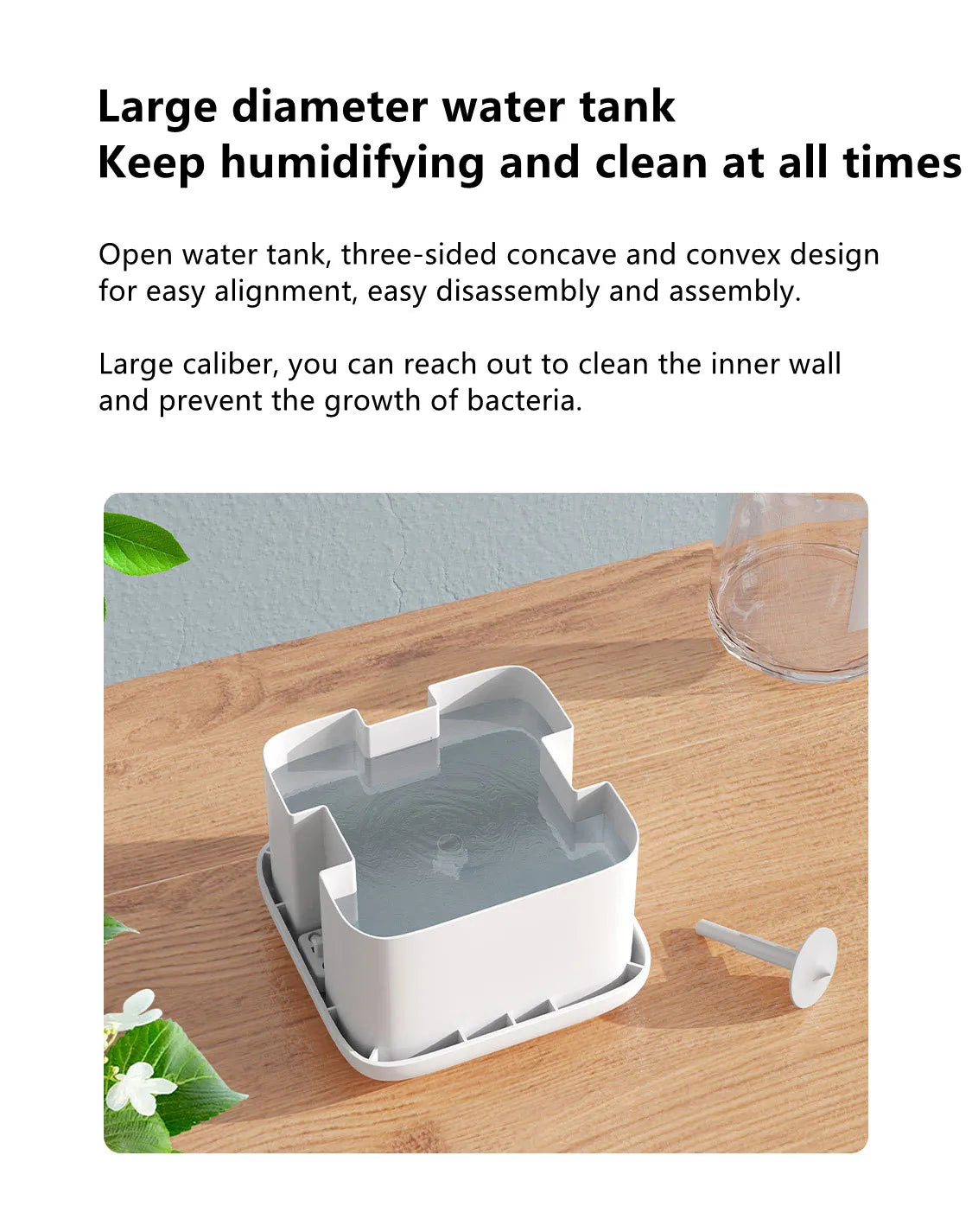 The Drift with its 500ml water tank open on a wooden table